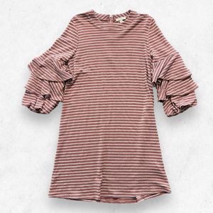 Gilli Mini Tunic Dress Long Bell Sleeves Women’s Size S Stripes Burned Orange‎